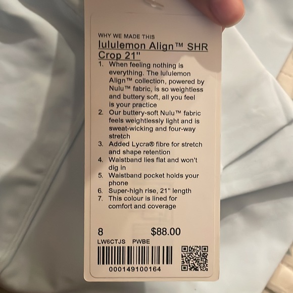 Lululemon Align SHR Crop 21” in light Blue- AVAILABLE IN Sz 6 and 8 - Picture 3 of 3